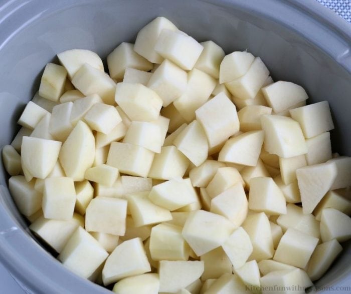 Chunks of potatoes in a crock pot