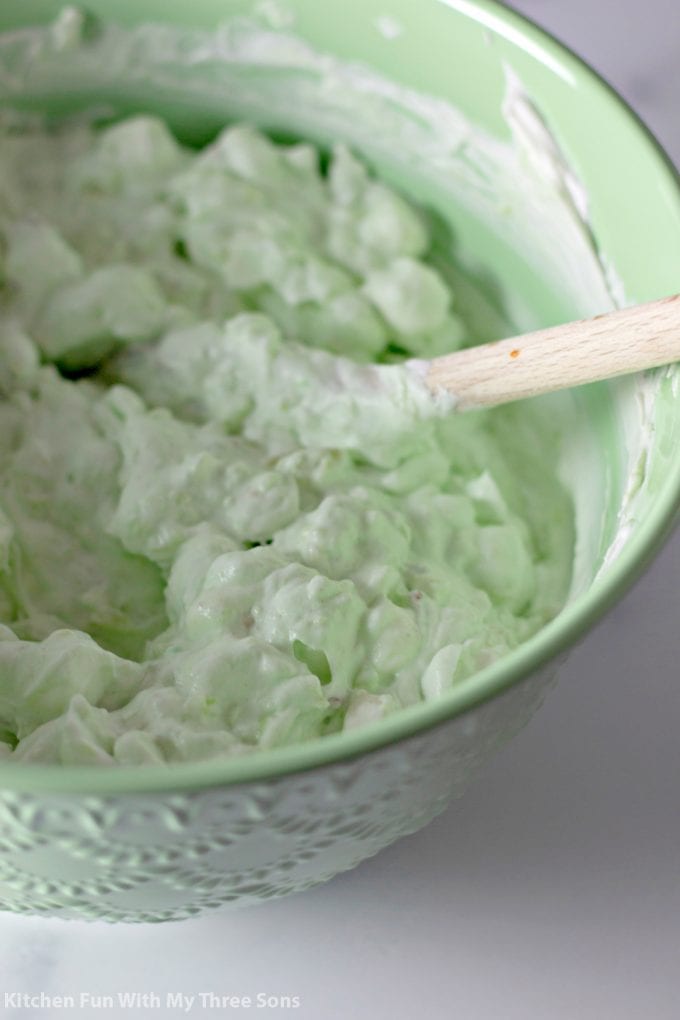 watergate salad in a mint green bowl