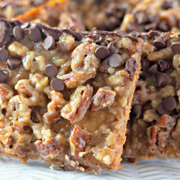 Graham Cracker Toffee with homemade pecan toffee and chocolate chips.