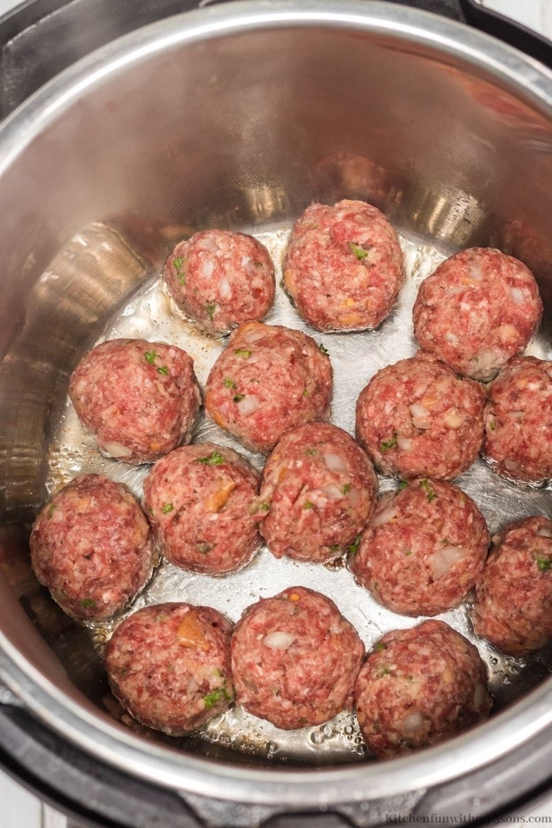 The prepared meatballs in the Instant Pot.