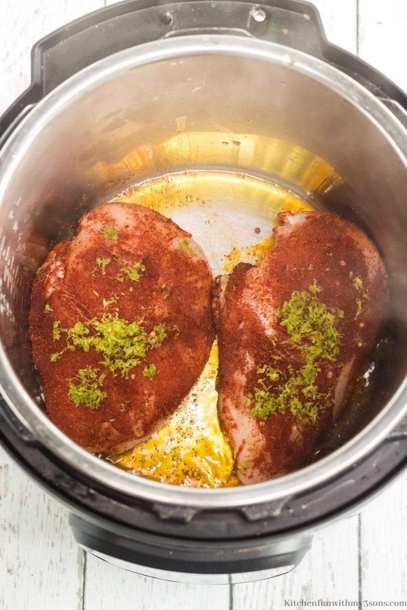 The dry rubbed chicken in the Instant Pot.