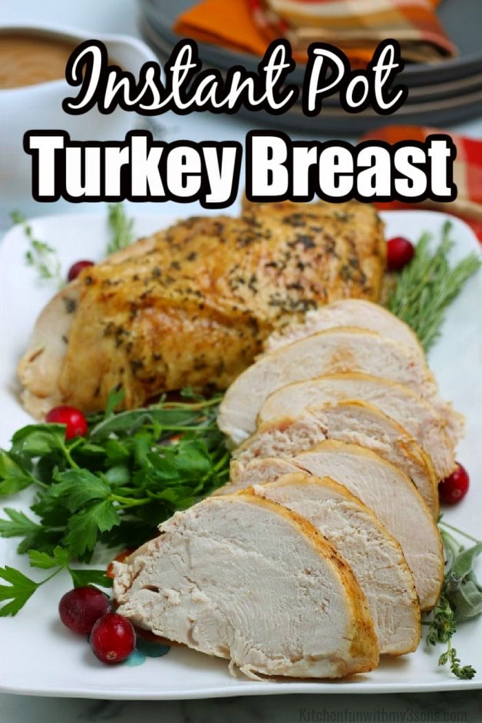 The title Instant Pot Turkey Breast in black and white lettering.