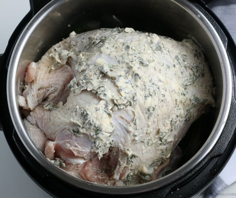 Turkey getting ready to be cooked in the Instant Pot.
