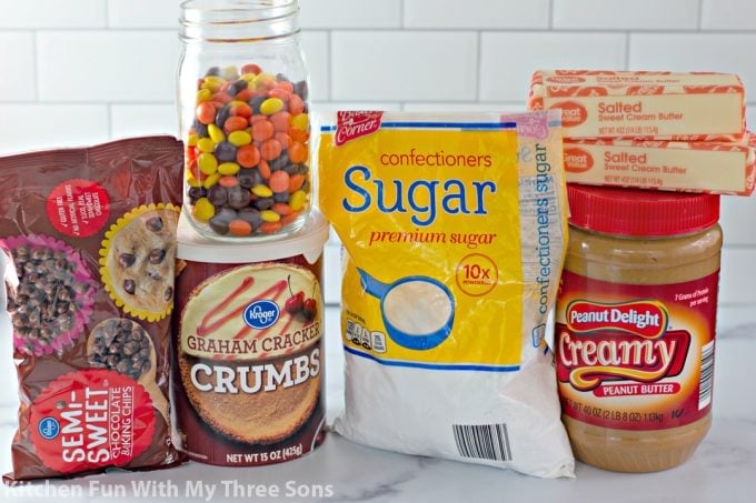 ingredients to make No Bake Reese's Peanut Butter Bars