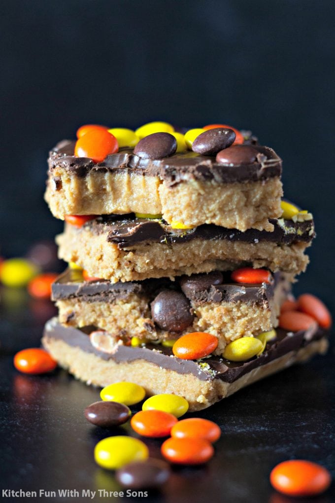 stacked No Bake Reese's Peanut Butter Bars