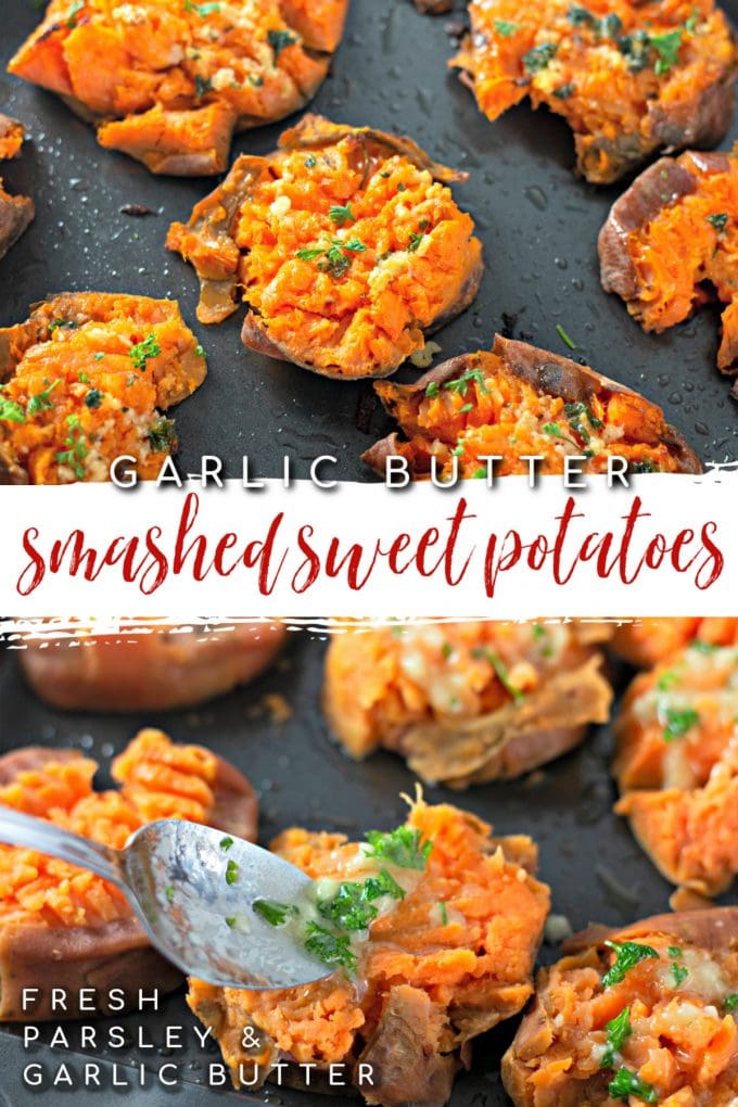 Garlic Butter Smashed Sweet Potatoes on Pinterest