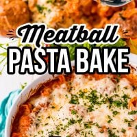 Meatball Pasta Bake is a one pan meal that's perfect for busy families. Just combine all your ingredients right in the dish and bake! Kids especially love this meal.
