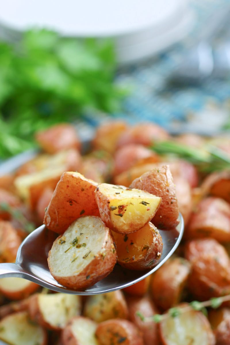 Oven Roasted Potatoes on a Spoon
