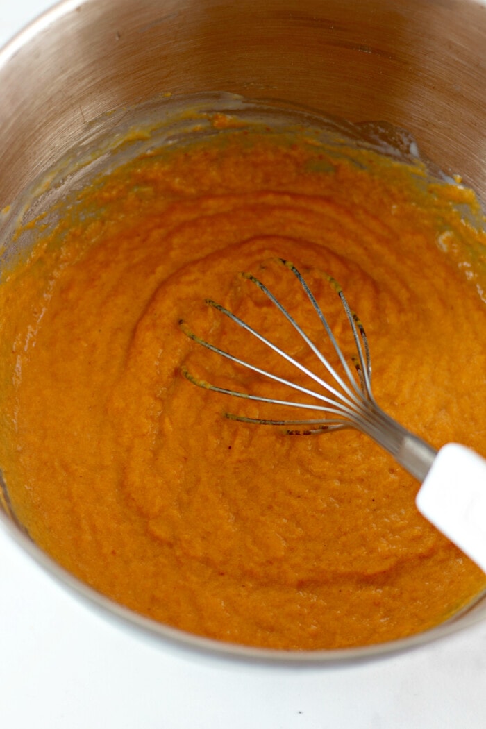 mixing pumpkin batter