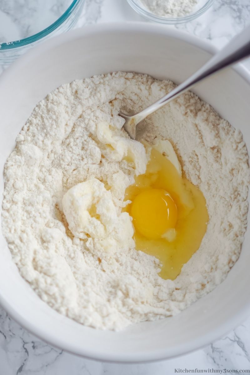 Add the eggs into the flour to make a batter.
