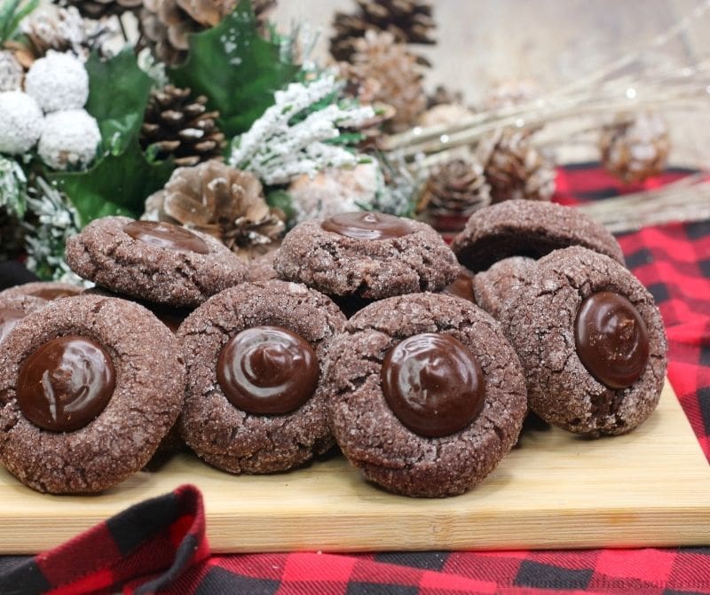 Chocolate Espresso Cookies Recipe on a wooden board.