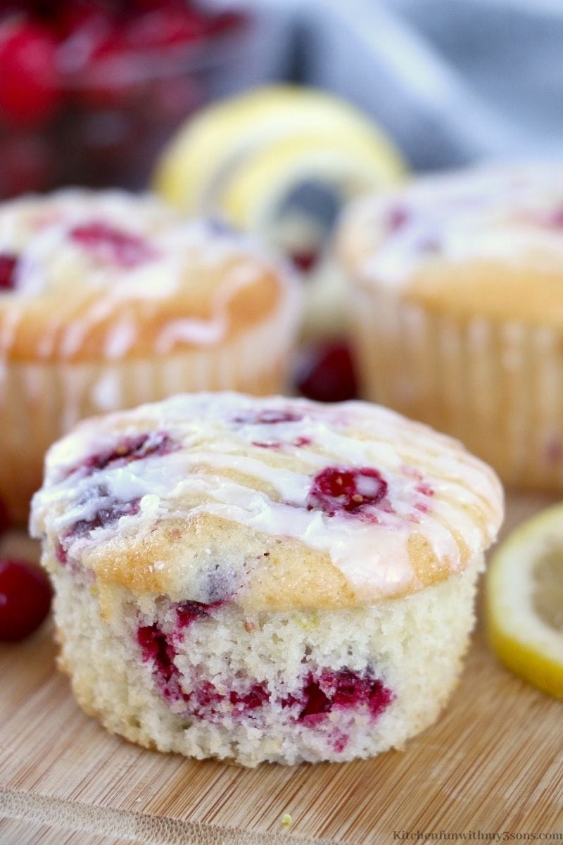 Lemon Cranberry Muffins with the liner taken off.