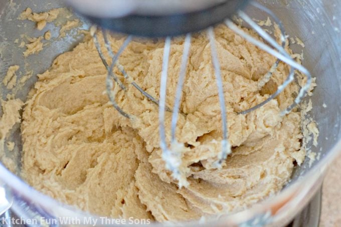 beating cookie dough in a KitchenAid mixer