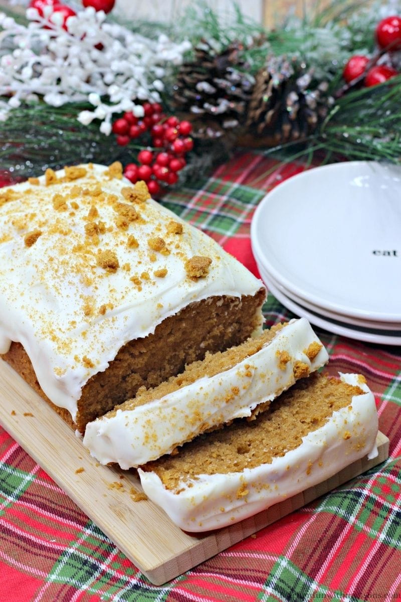 The Best Gingerbread Loaf Recipe on a wooden platter.