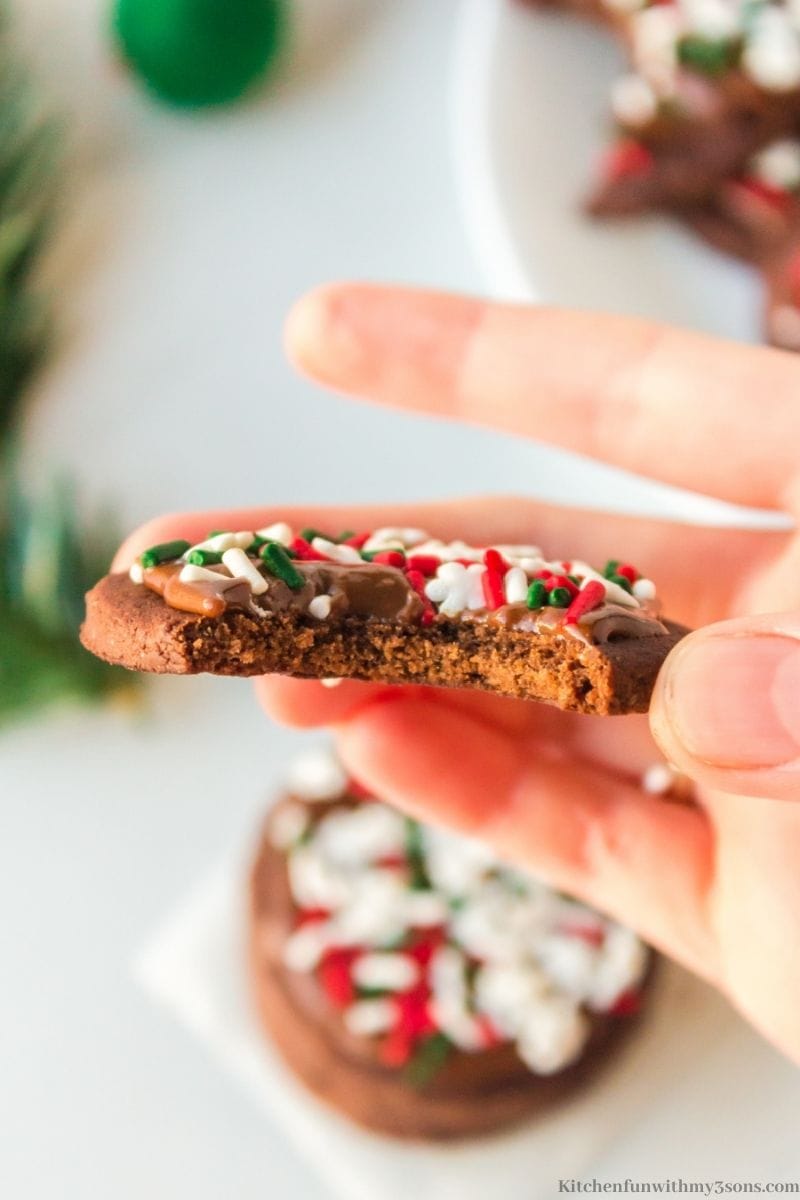 Christmas Chocolate Cookie with a bite taken out of it.