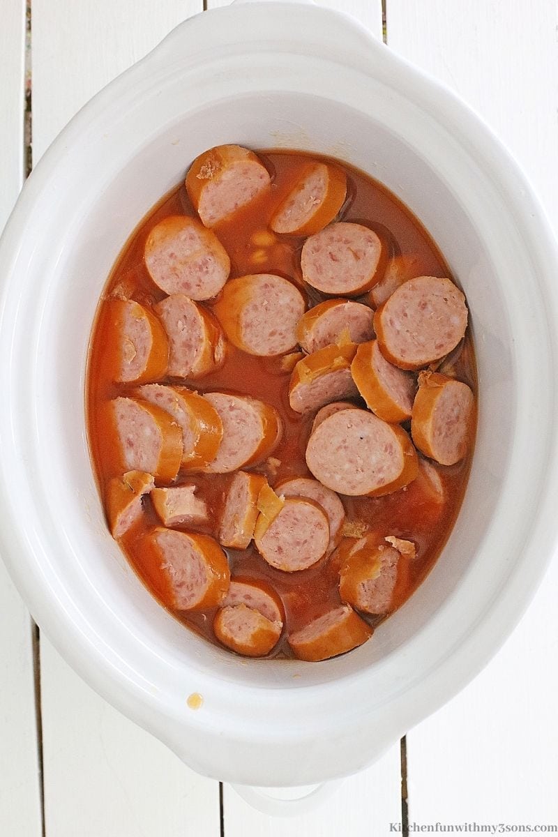 The Kielbasa and beans in the crock-pot.