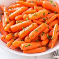Brown Sugar Glazed Carrots in a white bowl