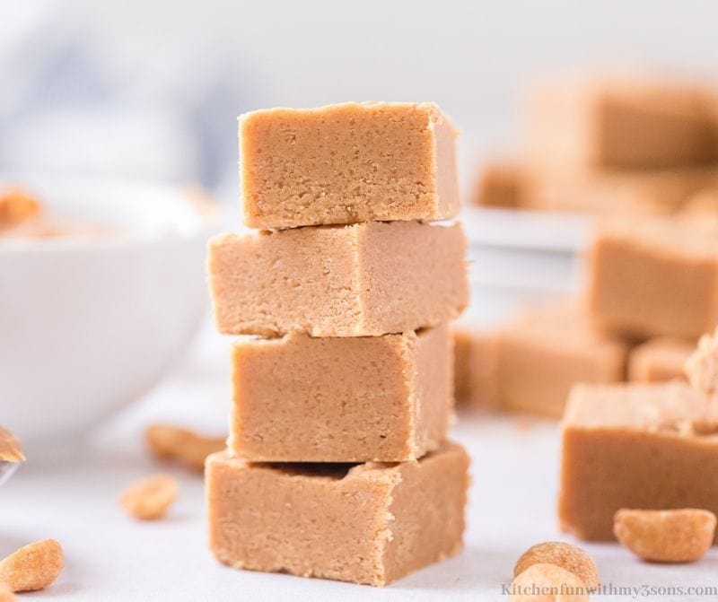 Easy Peanut Butter Fudge stacked on top of each other.
