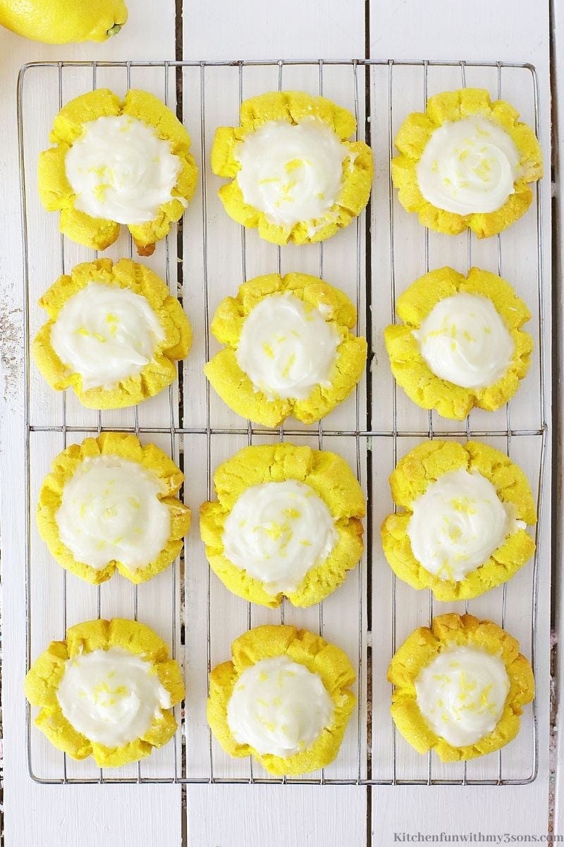Lemon Cookies with Cream Cheese Frosting on a rack