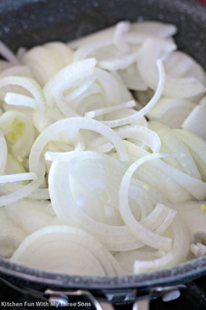 white onions in a frying pan