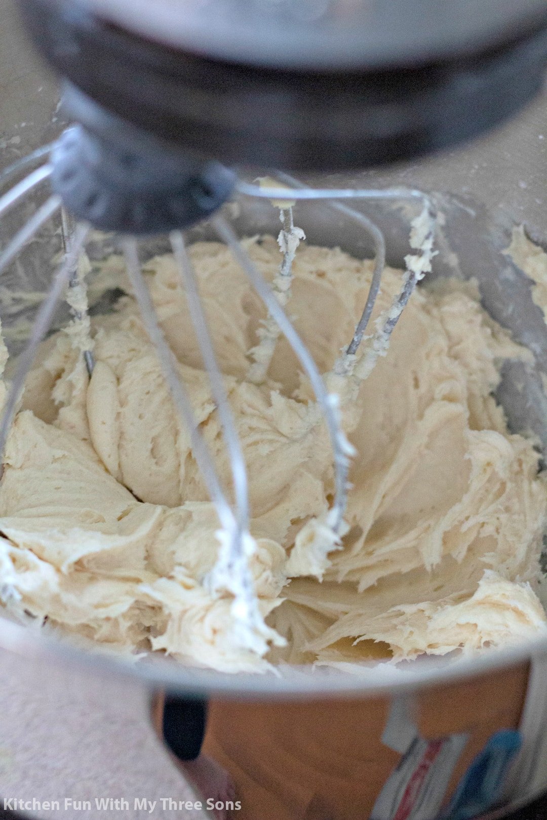 mixing cookie dough in a KitchenAid mixer