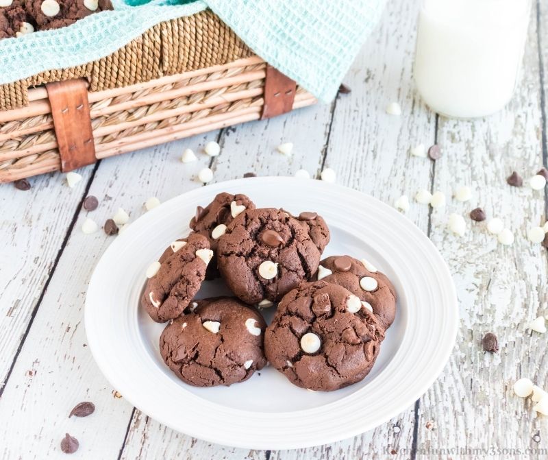 Triple Chocolate Cookies on a serving plate.