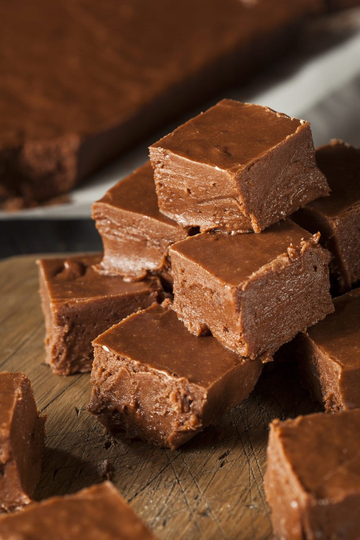 Squares of Fantasy Fudge stacked in the shape of a pyramid.