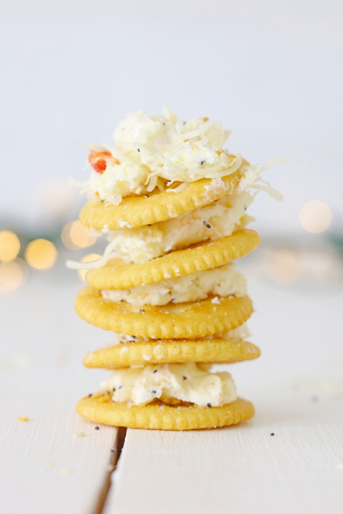 crackers with cheese stacked