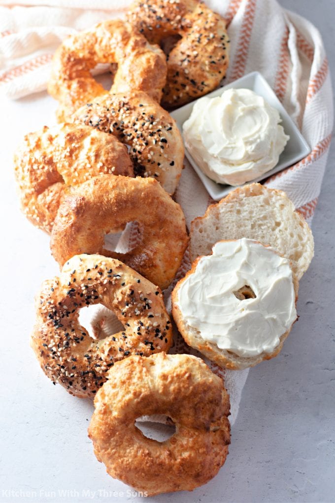 Easy Air Fryer Bagels with cream cheese