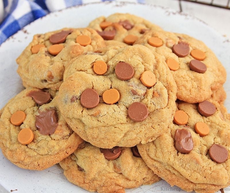 Chocolate Chip Butterscotch Cookies on a serving plate.