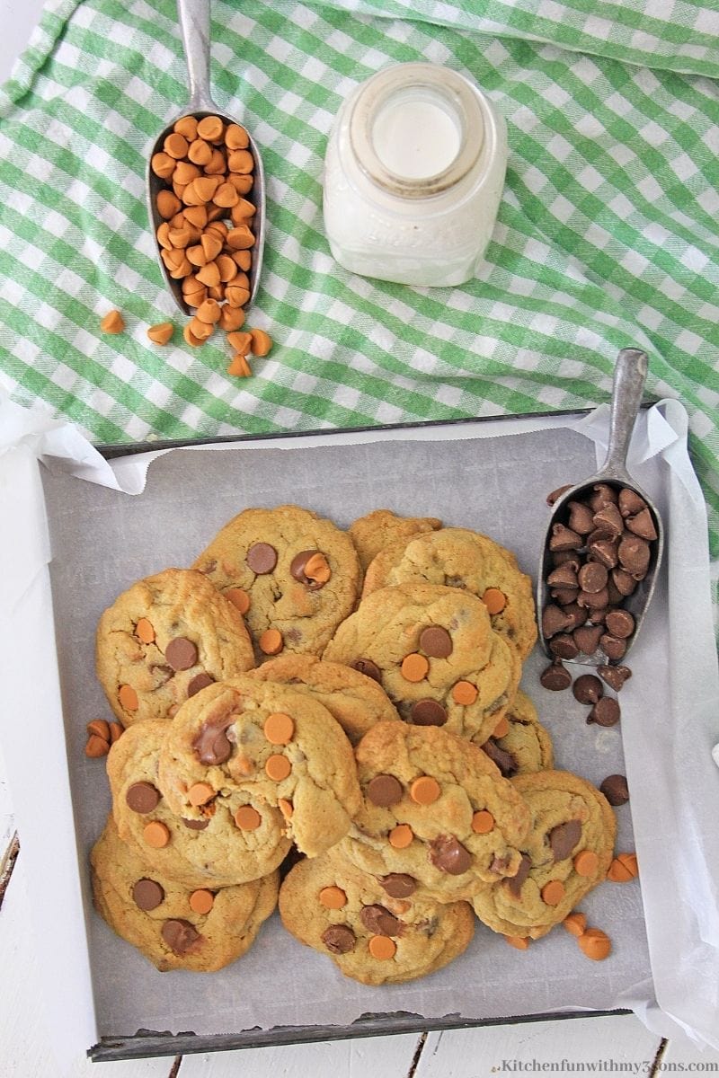 Chocolate Chip Butterscotch Cookies with extra butterscotch and chocolate chips.
