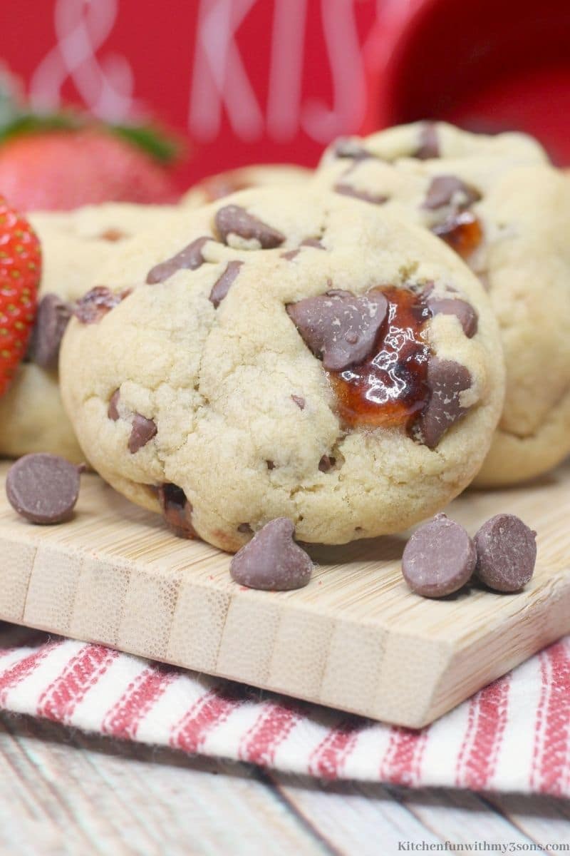 Chocolate Covered Strawberry Cookies with extra chocolate chips around them.