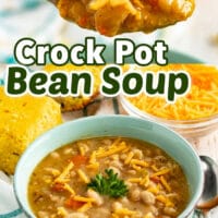 This Slow Cooker Bean Soup is a flavorful soup to enjoy for a chilly day or a quick meal after a busy day. This soup recipe is super simple. #Recipes #Soup