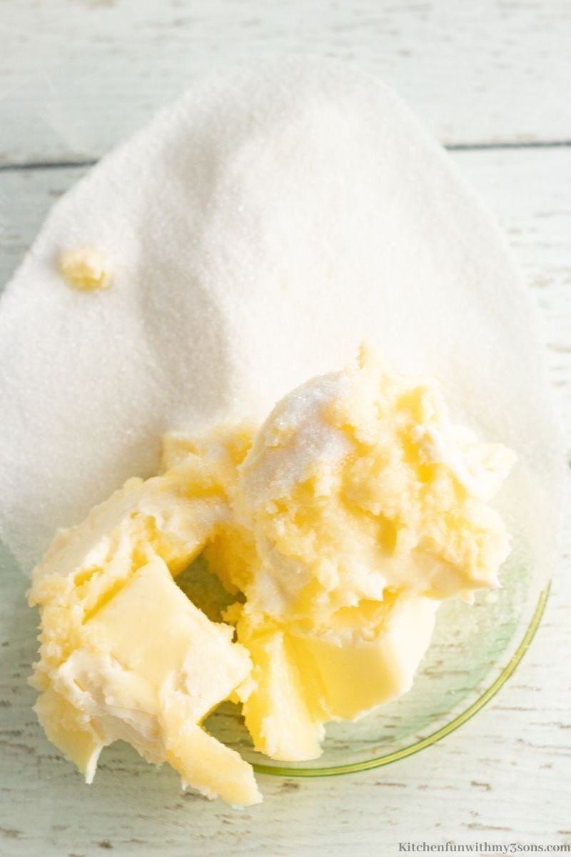 Combining the sugar and butter into a bowl.