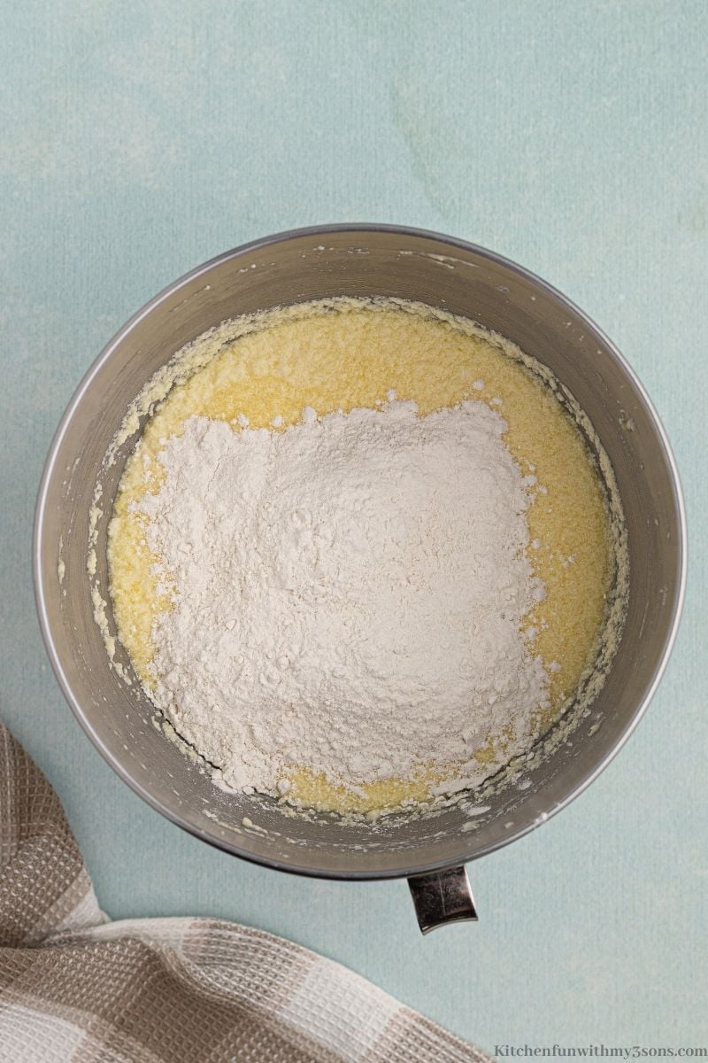 Combining the flour and batter.