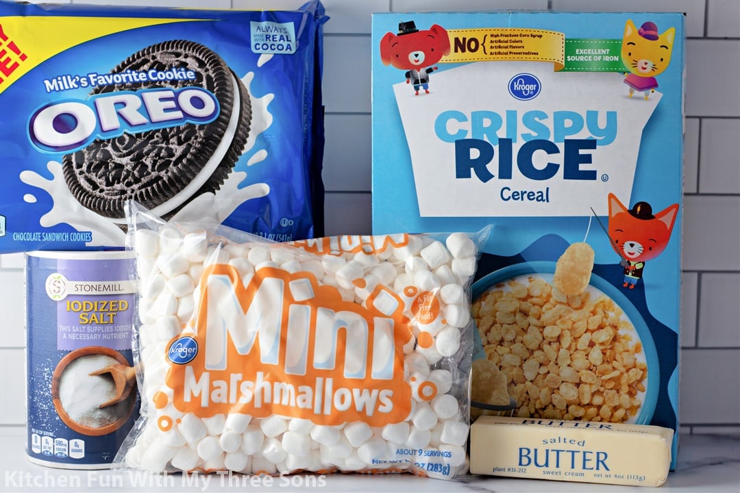 ingredients to make Oreo Rice Krispie Treats