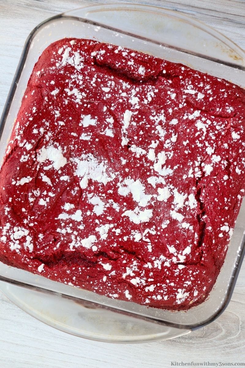 red velvet cake in a baking dish