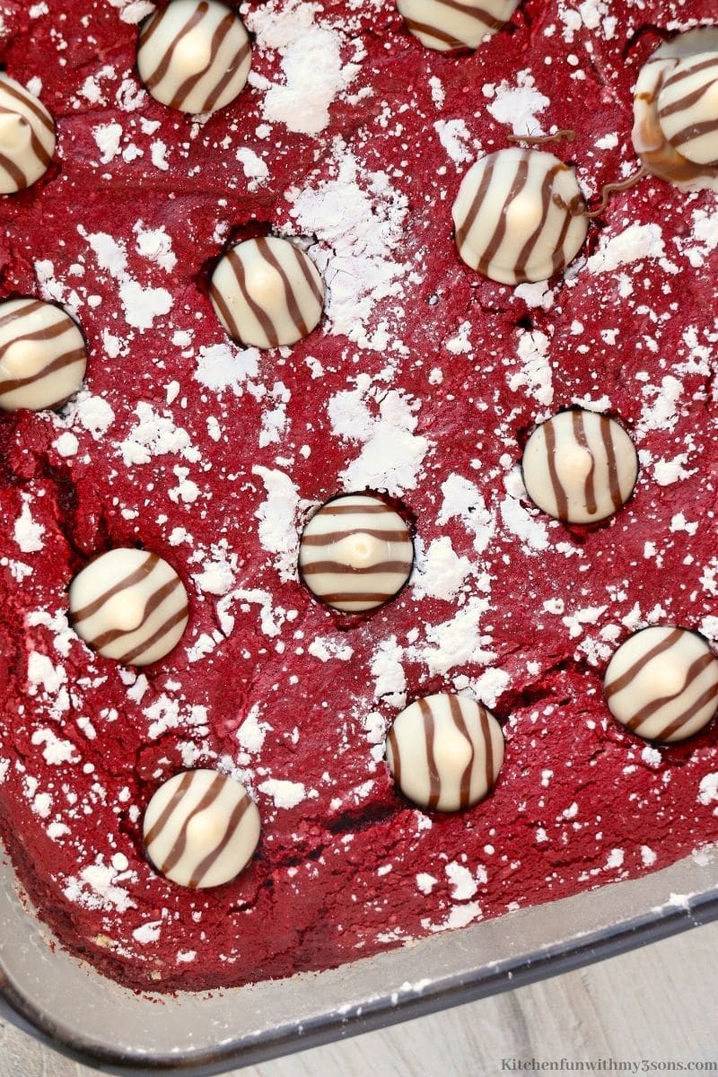 red velvet cake with Hershey's kisses on top