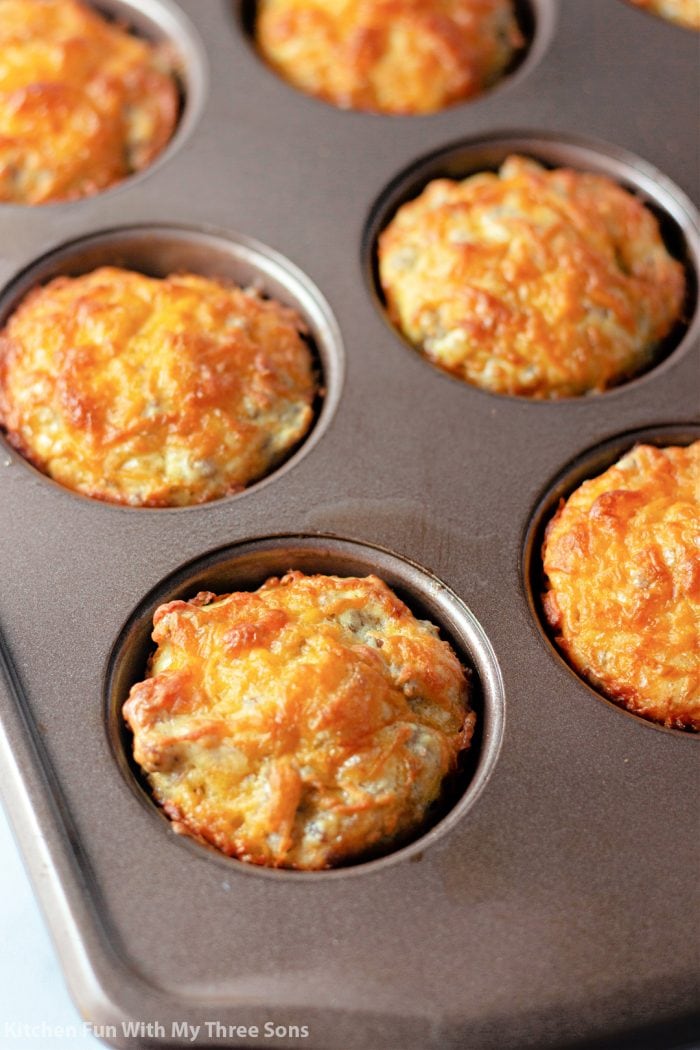 Sausage breakfast muffins in a muffin tin