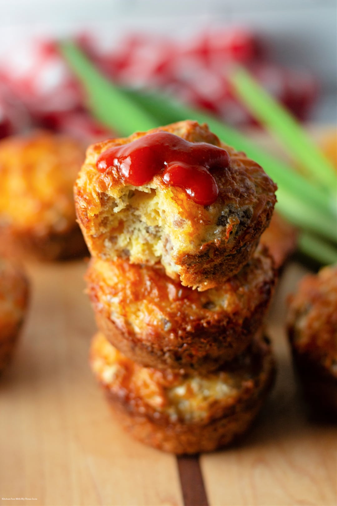 Sausage Breakfast Muffins with ketchup on top