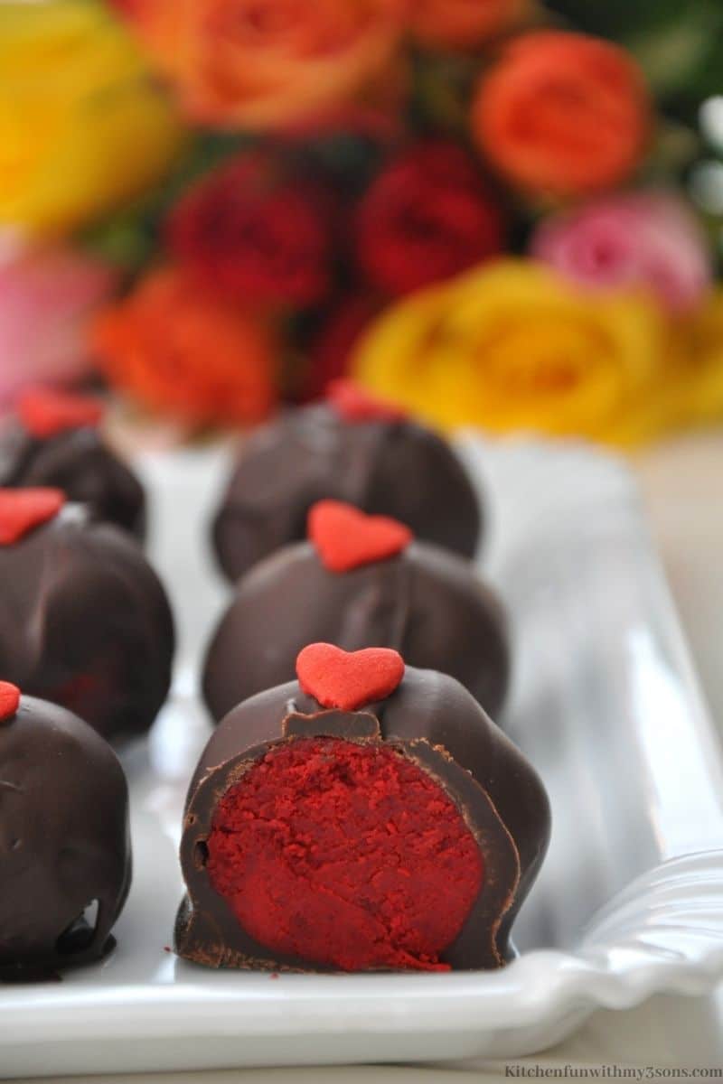 Milk Chocolate version of the Valentine's Day Red Velvet Cake Balls with a heart on top.