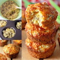 A collage of 4 images of sausage breakfast muffins