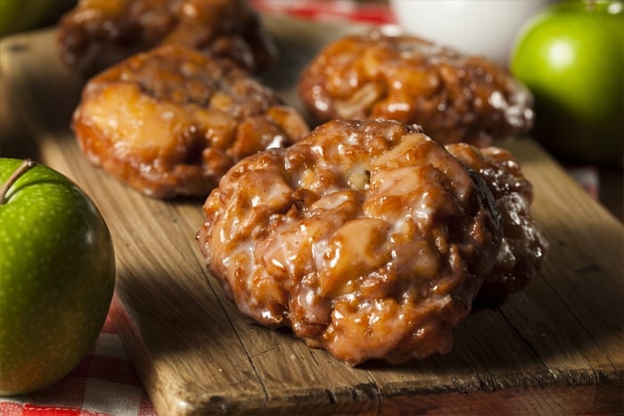 Apple fritters on a cutting board