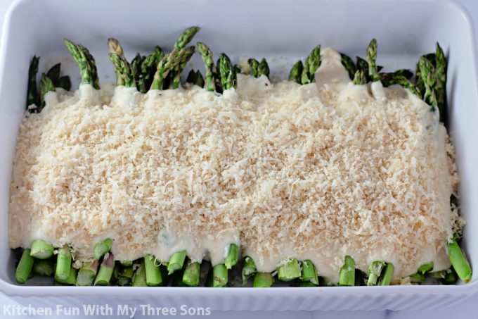 topping the casserole with panko and Parmesan.