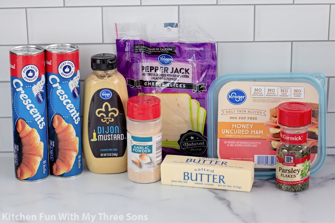 ingredients to make Baked Ham and Cheese Sandwiches.