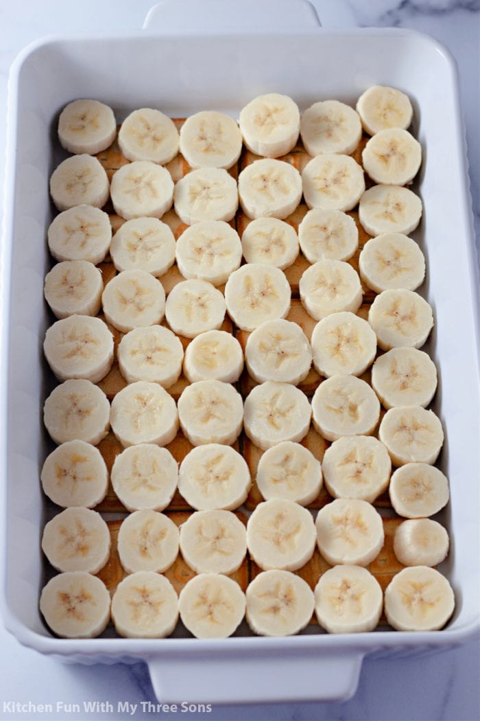 Banana slices on top of chessmen cookies