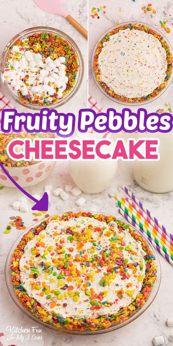 Fruity Pebbles Cheesecake is a no-bake dessert made with loads of Fruity Pebbles cereal.