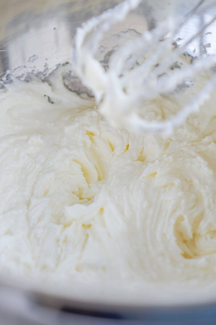Creamed butter and sugar in a bowl