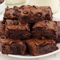 A pile of fudgy brownies feature