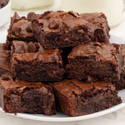 A pile of fudgy brownies feature